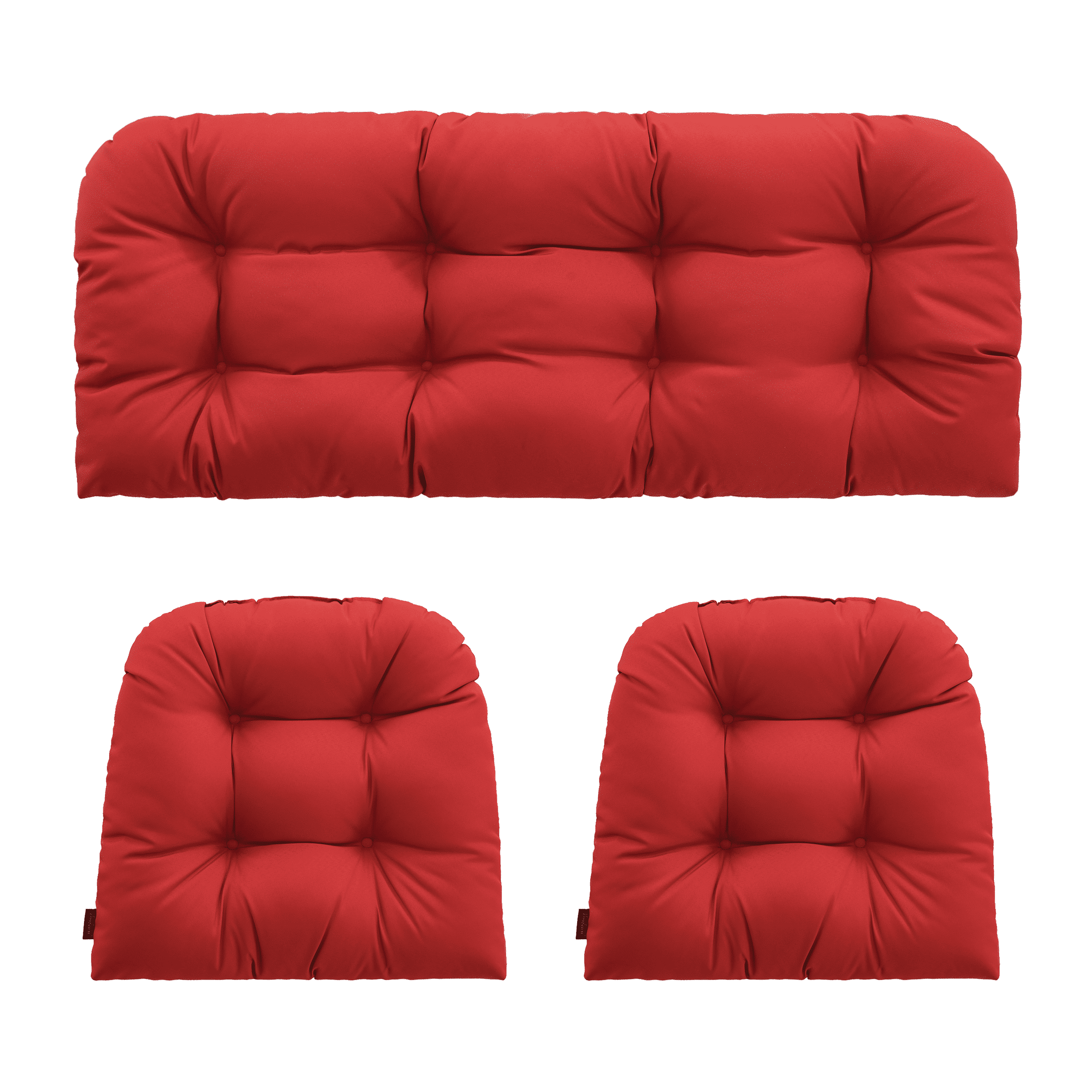 YOOZEKU Outdoor Tufted Wicker Chair Cushions of 3 Pieces, 1 Loveseat and 2 U-Shape All Weather Waterproof Patio Seat Cushions for Wicker Furniture,Bench, Red