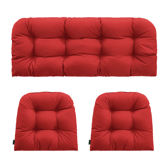 YOOZEKU Outdoor Tufted Wicker Chair Cushions of 3 Pieces, 1 Loveseat and 2 U-Shape All Weather Waterproof Patio Seat Cushions for Wicker Furniture,Bench, Red