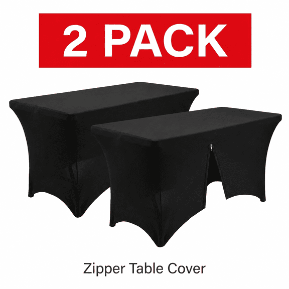 YOPINCO 2Pack Fitted Spandex Tablecloth with Zipper 6ft Rectangle, Wrinkle-Free Stretch Table Cover for Indoor & Outdoor Parties, Weddings & Banquets - Secure Fit Black