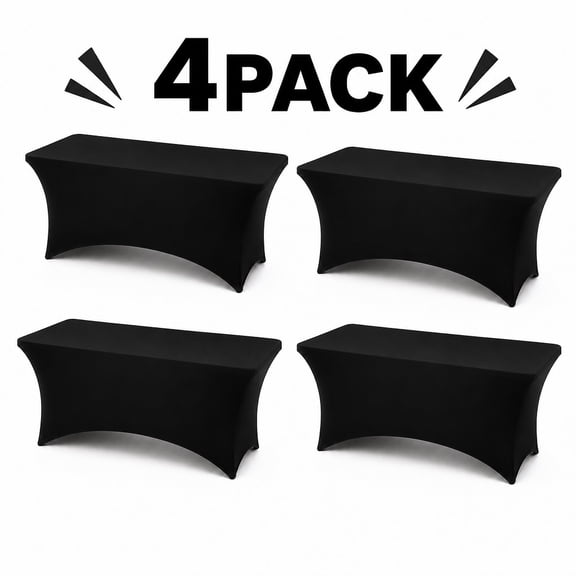 YOPINCO 4Pack Black 6FT Fitted Spandex Tablecloth, Waterproof Wrinkle Free Washable Elastic Table Cover for 6 Foot Rectangle Folding Tables, Stretch Rectangular Table Cloth for Wedding, Banquet,Party