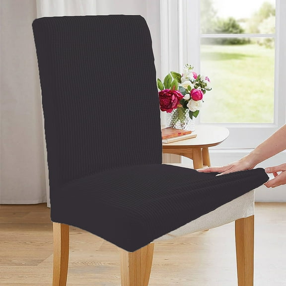 YOPINCO Black Dining chair covers with pockets and corduroy stretch chair covers are suitable for dining chairs as chair protectors.They are soft and thick,made of corduroy fabric, and can be washed.