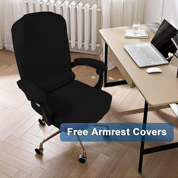 YOPINCO Black Elastic Office Chair Cover with Armrest Protectors Office Chair Protective Cover Suitable for Office and Home Use Swivel Chair Cover