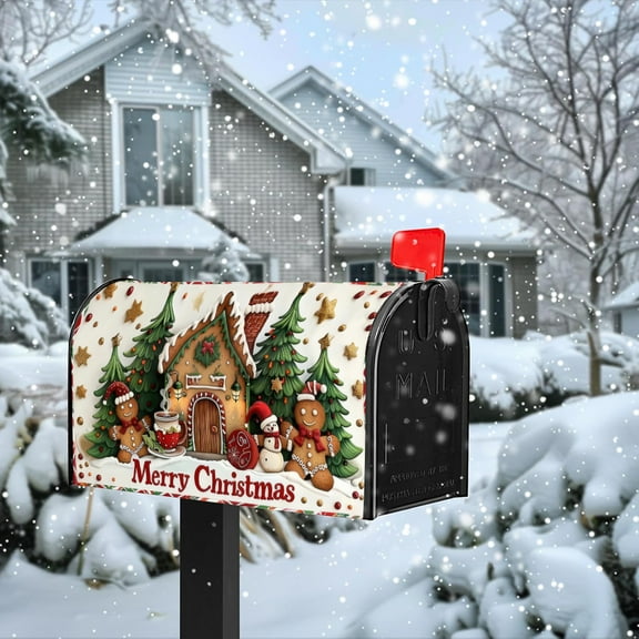 YOPINCO Christmas Magnetic Mailbox Cover with bread House, Snowman & Trees, Waterproof Oxford Cloth Xmas Mailbox Wrap, Outdoor Garden Yard Home Decor for Standard Size 18*21in