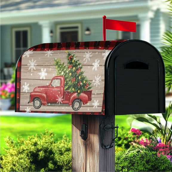 YOPINCO Christmas Trees on Red Magnetic Mailbox Covers Wrapped Mailbox Post Box Cover Garden Outdoor Decorative