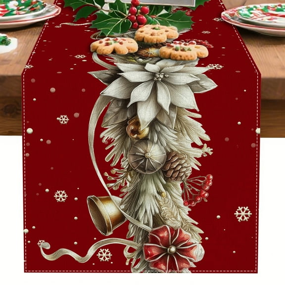 YOPINCO Christmas table runner with pinecones and berries. Crafted from linen, perfect for home kitchen decor and indoor accents 13" x 35"