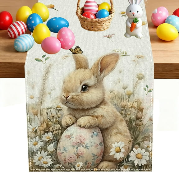 YOPINCO Easter Table Runner Flower Retro 13x72 Inch , Cute Rabbit Pattern Table , Easter Egg Table Runner for Holiday Celebration ,Kitchen ,Party ,Dinning Decorations