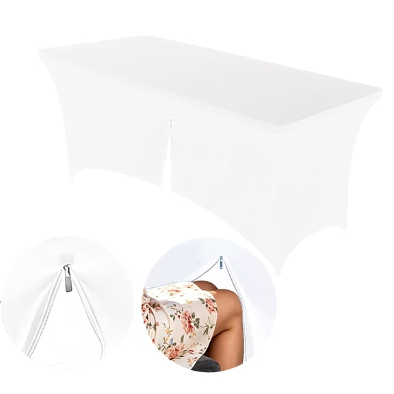 YOPINCO Fitted Spandex Tablecloth with Zipper 6ft Rectangle, Wrinkle-Free Stretch Table Cover for Indoor & Outdoor Parties, Weddings & Banquets - Secure Fit Ivory