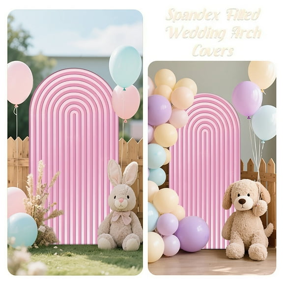 YOPINCO Pink Princess Party Arch Backdrop Striped Arch Spandex Stretch Backdrop Stand Cover for Wedding Birthday Banquet Boys Girls Shower Ceremony Decoration 3.3×6.6ft