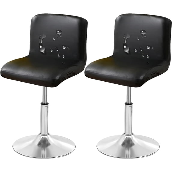 YOPOIY Waterproof Bar Stool Covers, PU Leather Bar Stool Chair Covers Set of 6 4 2, Stretch Swivel Pub Chair Slipcover with Backs for Dining Room (Black,Set of 6)