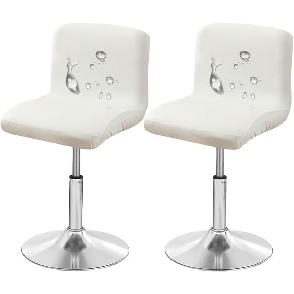 YOPOIY Waterproof Bar Stool Covers, PU Leather Bar Stool Chair Covers Set of 6 4 2, Stretch Swivel Pub Chair Slipcover with Backs for Dining Room (White,Set of 2)