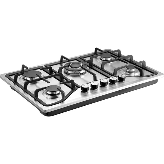 YOQIANG Built-in 5-Burner Gas Cooktop Convertible Stainless Steel Hob with Thermocouple Protection