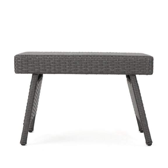 YOQIANG Grey Wicker Outdoor Snack Table All-Weather Iron Frame Rectangular Patio Side Accent Table No Assembly Required