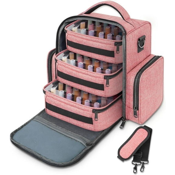 YOREPEK Large Travel Makeup Bag Cosmetic Store Organizer Bag with 3 Detachable Foam Slot for Nail Polish, Pink