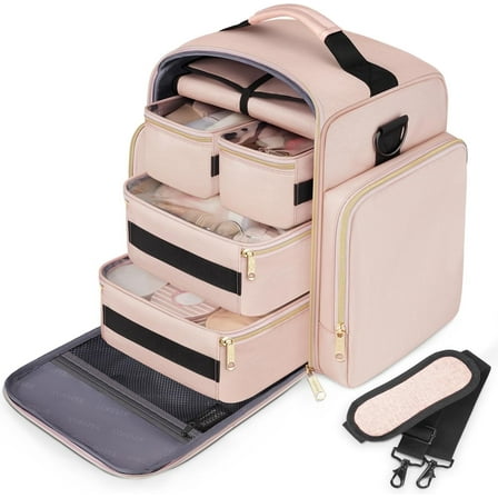 YOREPEK Large Travel Makeup Bag Organizer with 4 Removable Cases & 1 Jewelry Organizer Roll, Multiple Storage Pockets Cosmetic Bag Holds Toiletries/Skin Care/Hair Supplies/Brush, Gift for Women