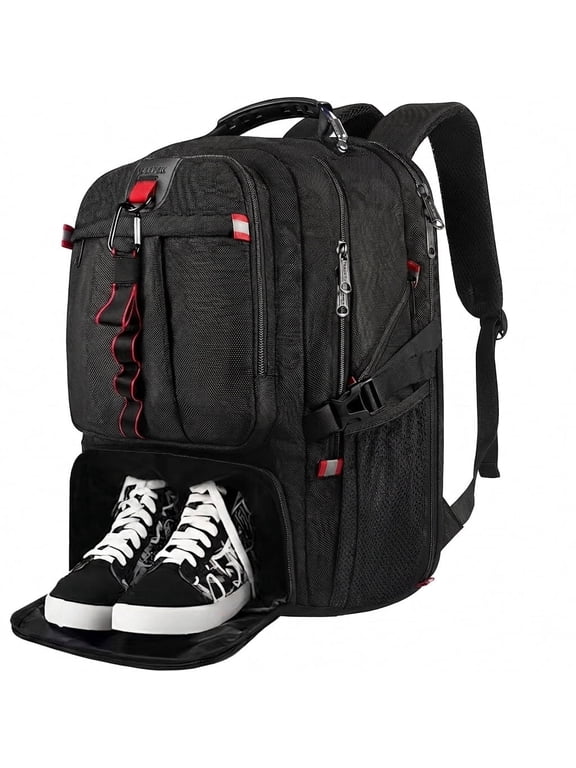 Travel Backpack, 50L Laptop Backpack with Shoe Compartment for Men and Women, Fits 17 inch Notebook, Black
