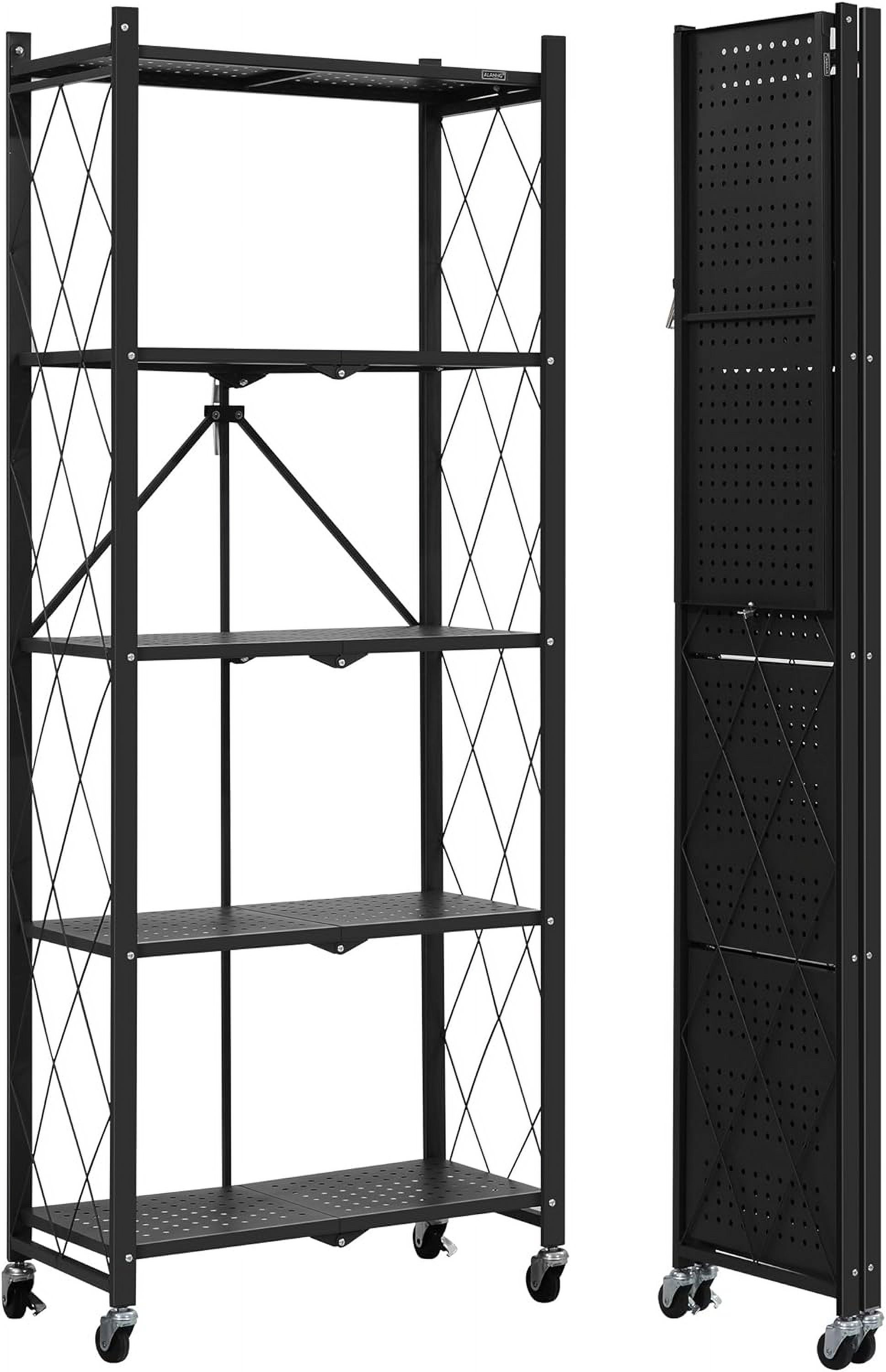 YORI 5 Tier Storage Shelves Heavy Duty on Wheels, Foldable Metal