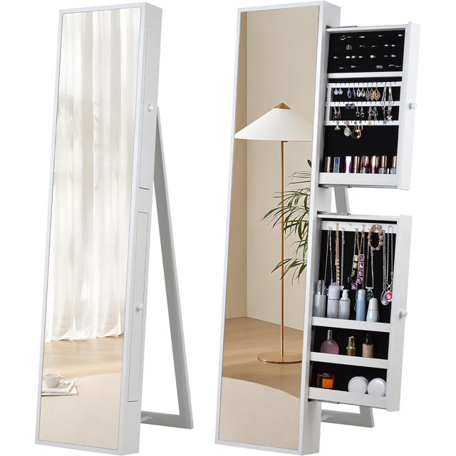 YORI Full Length Mirror Jewelry Jewelry Armoire With 2 PushPull Jewelry