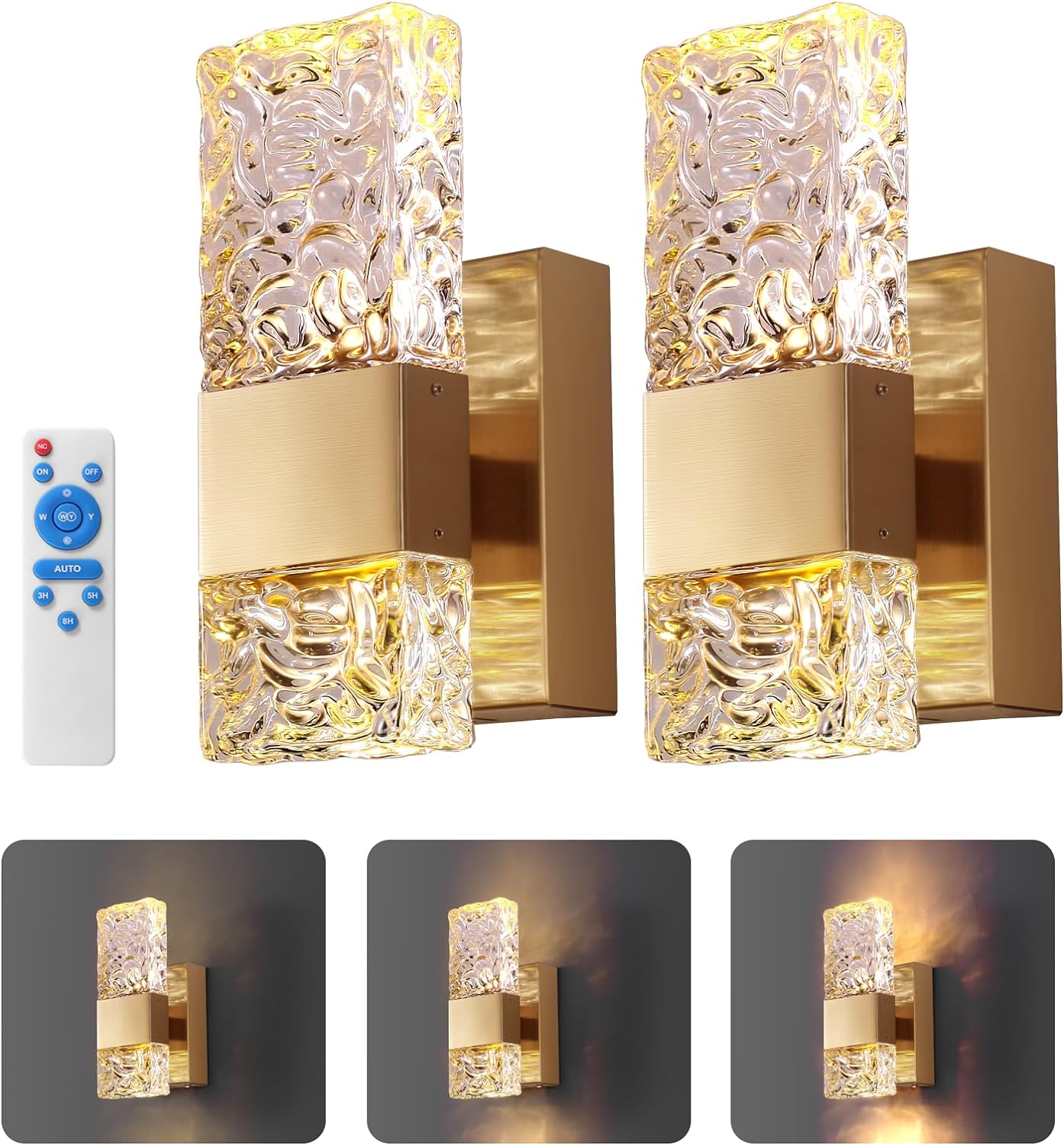 YORI Gold Battery Operated Wall Sconces Set of 2, 10000mAh Wireless
