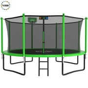 YORIN 1200LBS 12FT 14FT 15FT Trampoline for Kids Adults, Trampoline with Safety Enclosure Net, Basketball Hoop and Ladder, Outdoor Heavy-Duty Trampoline