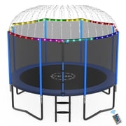 YORIN 12FT 14FT 8FT 10FT Trampoline with Enclusore Net, Sprinkler & LED Lights, 1200LBS Capacity Outdoor Trampoline for 5-6 Kids, Safety Enclosure Net, Ladder, 