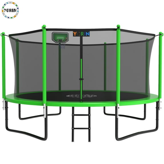 YORIN 1400LBS 14FT Trampoline for Kids Adults, Trampoline with Safety Enclosure Net, Basketball Hoop and Ladder, Outdoor Heavy-Duty Trampoline