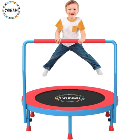 YORIN 36" Trampoline for Kids, 3FT Mini Indoor/Outdoor Foldable Toddler Trampoline with Adjustable Foam Handle, Small Rebounder Fitness Trampoline with No-Gap Padded Cover, Gift for Baby, Girls, Boys