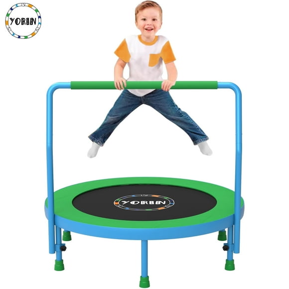 YORIN 36" Trampoline for Kids, 3FT Mini Indoor/Outdoor Foldable Toddler Trampoline with Adjustable Foam Handle, Small Rebounder Fitness Trampoline with No-Gap Padded Cover, Gift for Baby