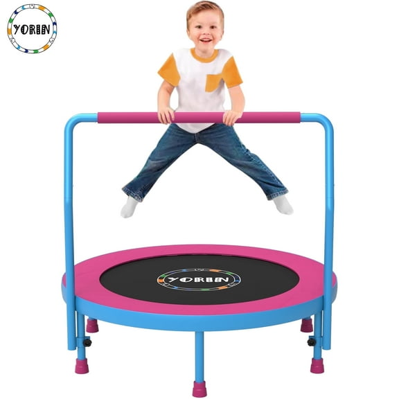 YORIN 36" Trampoline for Kids, 3FT Mini Indoor/Outdoor Foldable Toddler Trampoline with Adjustable Foam Handle, Small Rebounder Fitness Trampoline with No-Gap Padded Cover, Gift for Baby, Girls, Boys