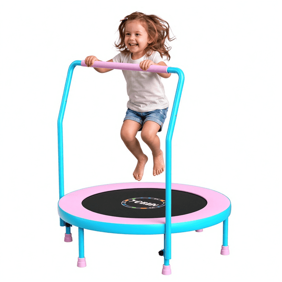 YORIN 36" Trampoline for Kids, 3FT Mini Indoor/Outdoor Foldable Toddler Trampoline with Adjustable Foam Handle, Small Rebounder Fitness Trampoline with No-Gap Padded Cover, Gift for Baby, Girls, Boys