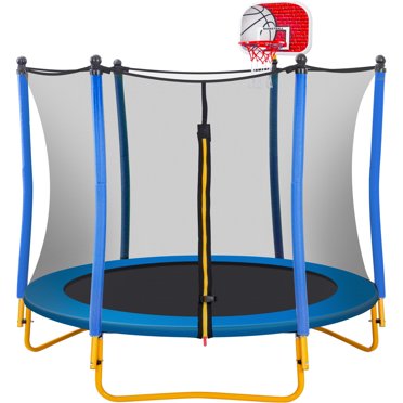 YORIN Trampoline For Kids, 66'' Mini Trampoline For Toddlers With Swing, Enclosure Net And Basketball Hoop, 5.5FT Indoor/Outdoor Kids Round Trampoline With Adjustable Gymnastics Bars, Gifts For Kids