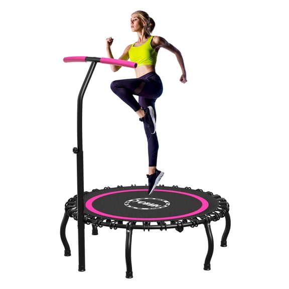 YORIN Rebounder Foldable Trampoline for Adults, 330LBS Fitness Indoor Trampoline, 40" 48" 50" Mini Exercise Trampoline with Bungees, 3 Level Adjustable Foam Handle Bar, Stable Quiet Small Trampoline