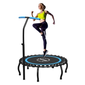 YORIN Rebounder Foldable Trampoline for Adults, 330LBS Fitness Indoor Trampoline, 48" 40" 50" Mini Exercise Trampoline with Bungees, 3 Level Adjustable Foam Handle Bar, Stable Quiet Small Trampoline