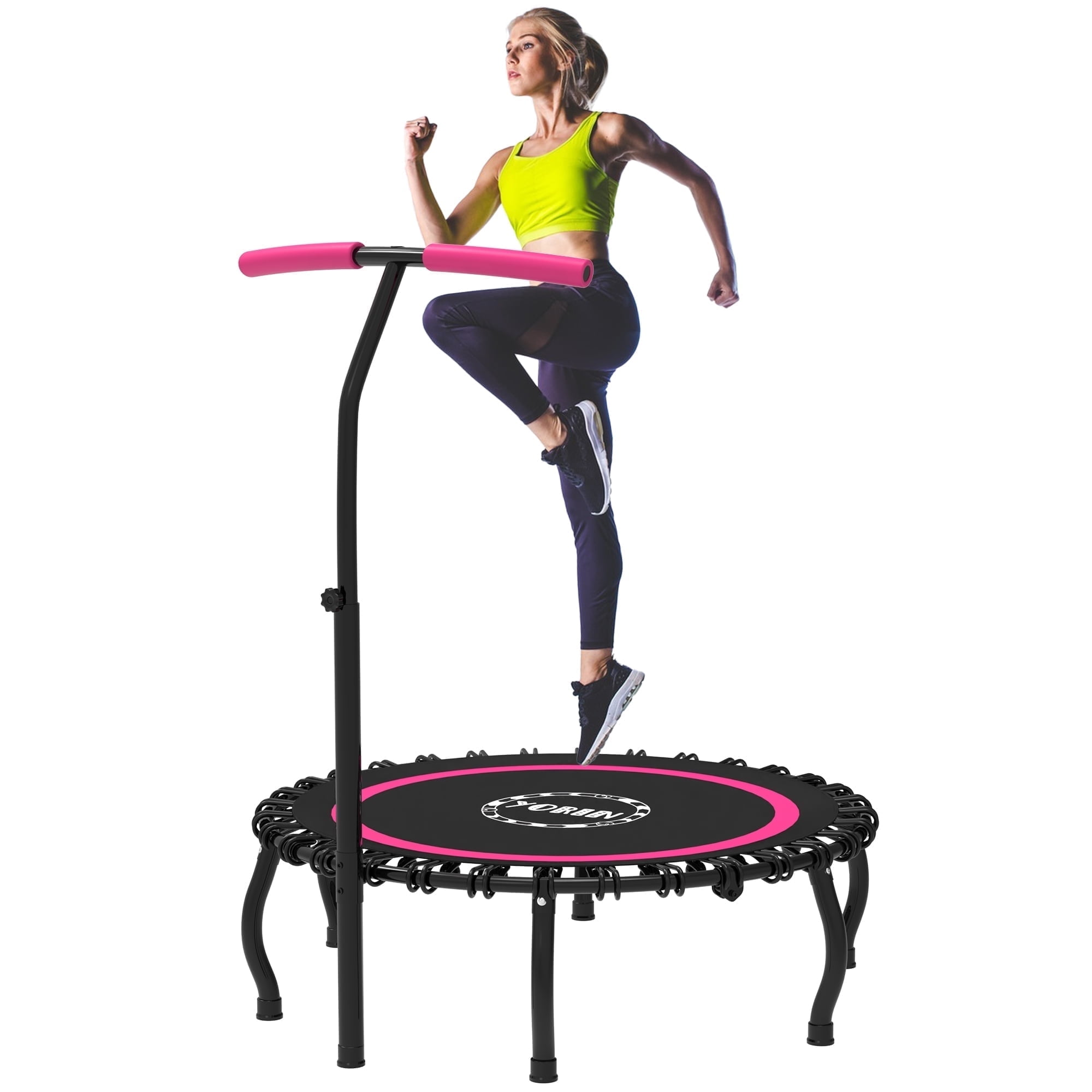 YORIN Rebounder Foldable Trampoline for Adults, 330LBS Fitness Indoor Trampoline, 48" 40" 50" Mini Exercise Trampoline with Bungees, 3 Level Adjustable Foam Handle Bar, Stable Quiet Small Trampoline