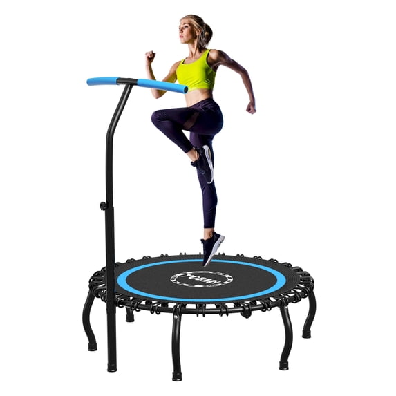 YORIN Rebounder Foldable Trampoline for Adults, 330LBS Fitness Indoor Trampoline, 50" 40" 48" Mini Exercise Trampoline with Bungees, 3 Level Adjustable Foam Handle Bar, Stable Quiet Small Trampoline