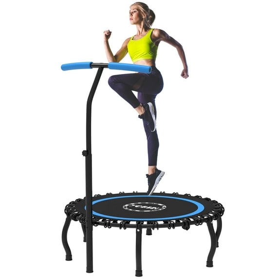YORIN Rebounder Foldable Trampoline for Adults, 330LBS Fitness Indoor Trampoline, 50" 40" 48" Mini Exercise Trampoline with Bungees, 3 Level Adjustable Foam Handle Bar, Stable Quiet Small Trampoline