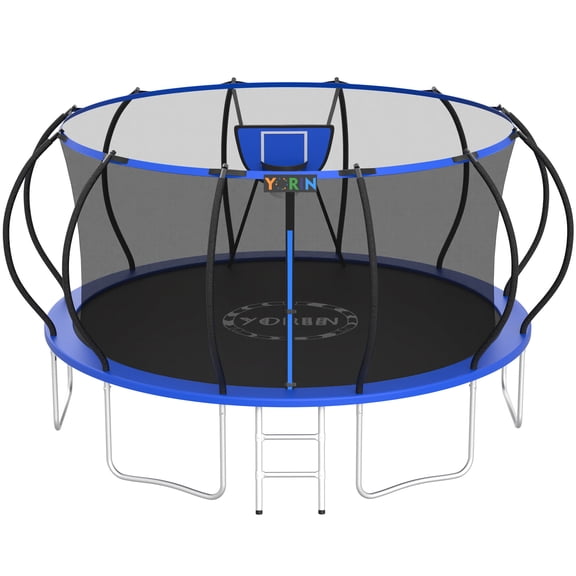 YORIN Trampolines Outdoor, 1500LBS 16FT Trampoline for Kids and Adults, Backyard Heavy Duty Trampoline with Enclosure Net, Basketball Hoop, Ladder, Birthday Gift