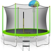 YORIN Trampoline, 10FT 12 FT 14FT Trampoline for Adults Kids with Enclosure Net, Light, Sprinkler, Socks, Ladder, 880LBS Outdoor Recreational Trampoline, Backyard Trampoline