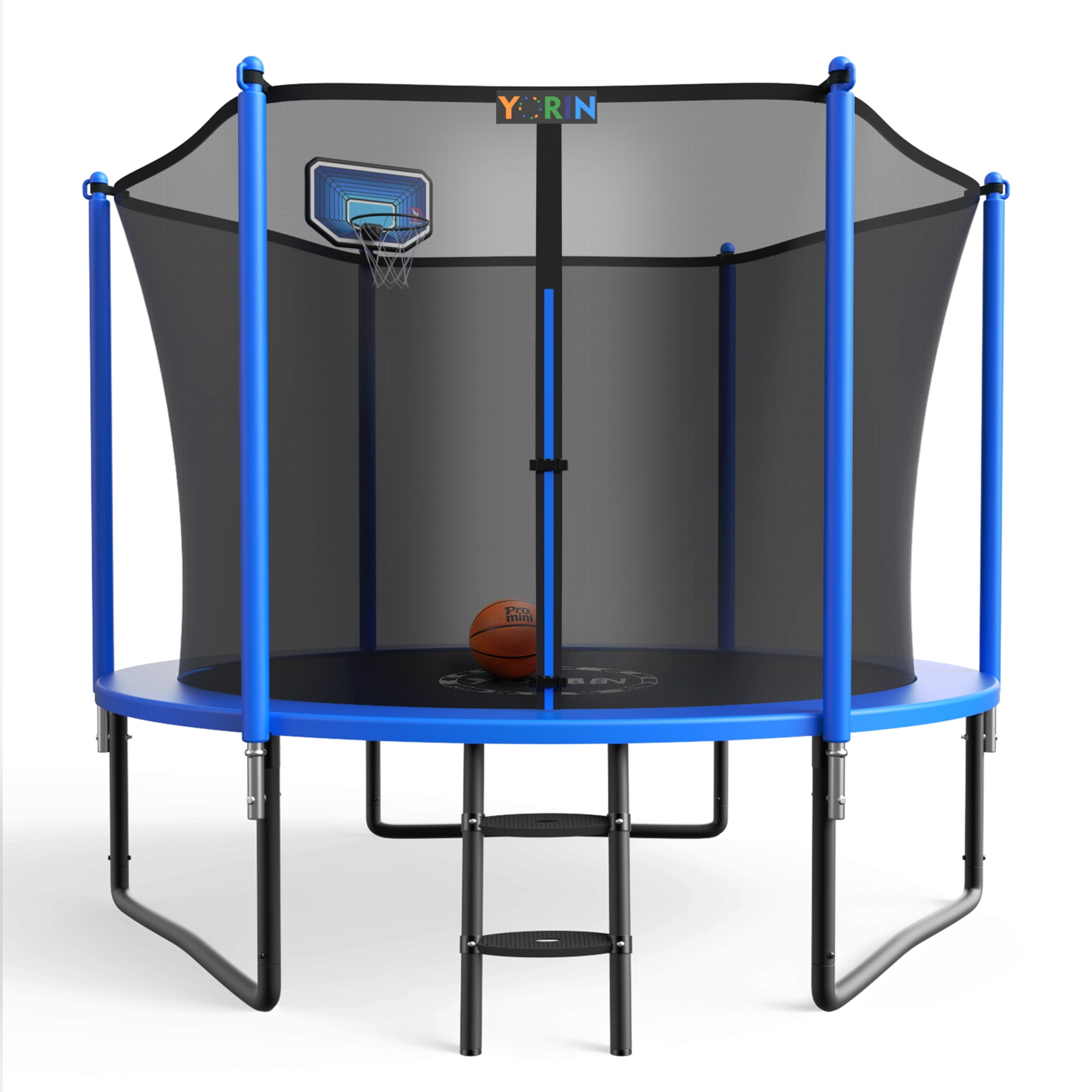 YORIN Trampoline, 10FT Trampoline for 3-4 Kids Adults with Enclosure Net, 1000LBS Outdoor Trampoline with Basketball Hoop, Ladder, Galvanized Anti-Rust Coating Heavy Duty Round Trampoline