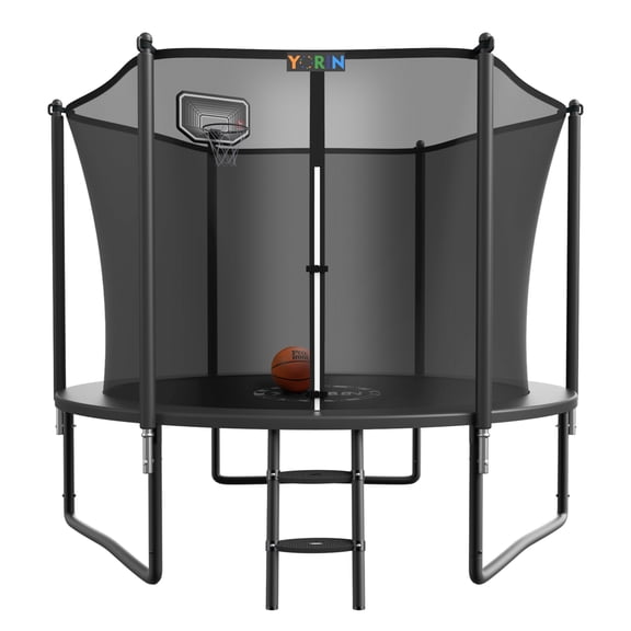 YORIN Trampoline, 10FT Trampoline for 3-4 Kids Adults with Enclosure Net, 1000LBS Outdoor Trampoline with Basketball Hoop, Ladder, Galvanized Anti-Rust Coating Heavy Duty Round Trampoline
