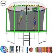 YORIN Trampoline, 10FT Trampoline with Enclosure Net, 1000LBS Trampoline for 3-4 Kids Adults with Basketball Hoop, Ladder, Light, Sprinkler, Socks, Outdoor Heavy Duty Round Trampoline