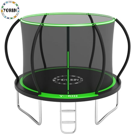 YORIN Trampoline, 10FT 14FT 12FT 16FT  Trampoline with Enclosure Net, 1000LBS Trampoline for 3-4 Kids Adults, Outdoor Trampoline with Ladder, Anti-Rust Backyard Heavy Duty Pumpkin Round Trampoline