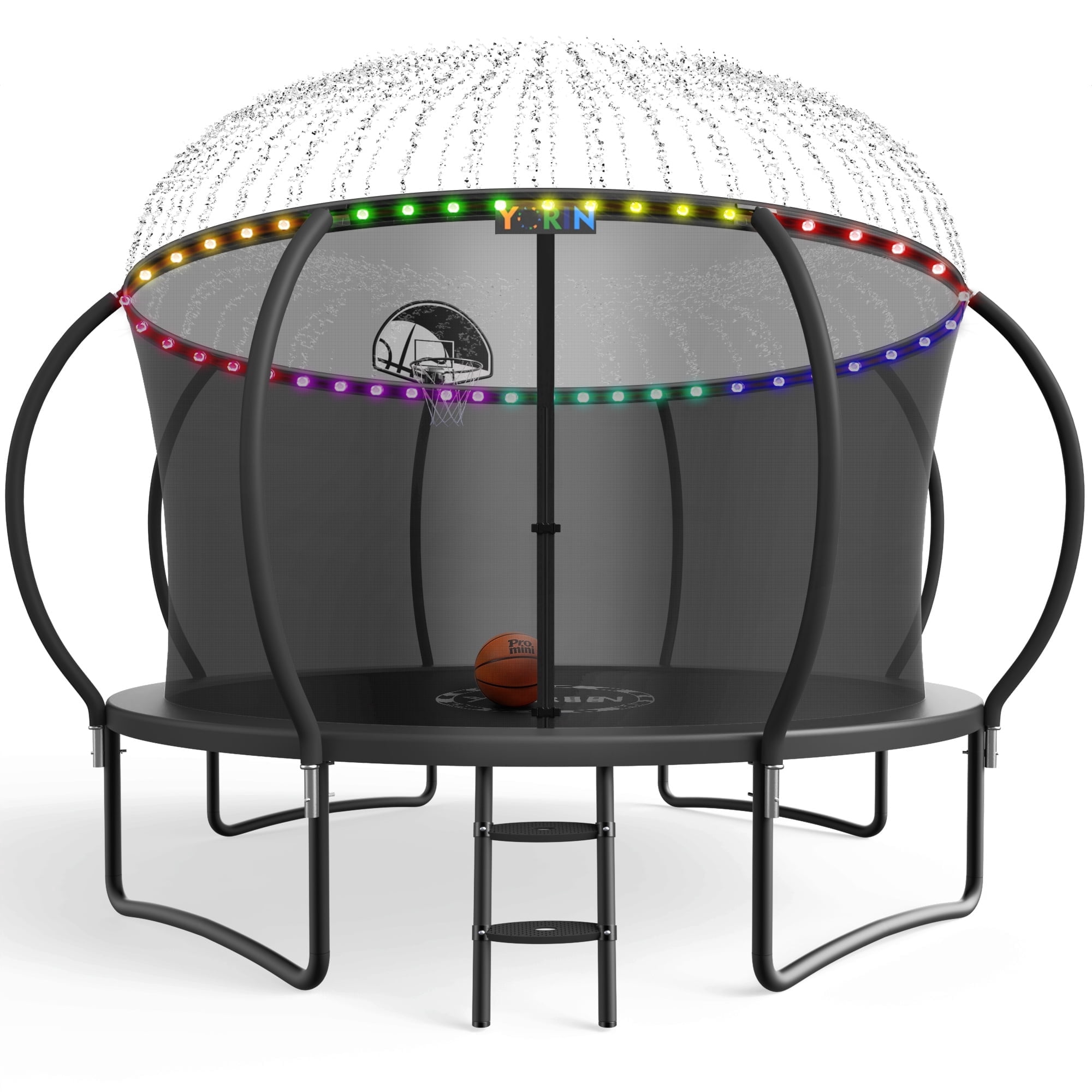 YORIN Trampolines Outdoor with Sprinkler and Lights, 2026 UPGRADED 1200LBS 12FT Trampoline for 5-6 Kids Adults with Enclosure Net, Basketball Hoop, Ladder, Heavy Duty Trampoline, Birthday Gift