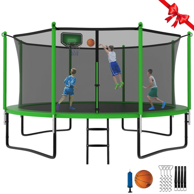 YORIN Trampoline 12FT for Kids Adults with Enclosure Net, 1200LBS Round ...