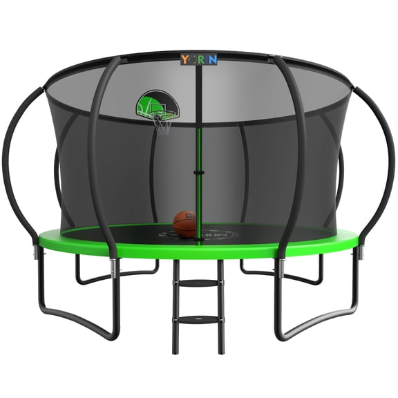 YORIN Trampolines Outdoor, 2026 UPGRADED 1200LBS 12FT Trampoline for 5-6 Kids Adults with Enclosure Net, Basketball Hoop, Ladder, Heavy Duty Trampoline for Adults and Kids, Birthday Gift
