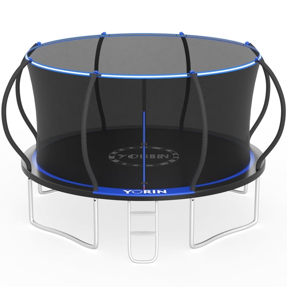 YORIN Trampoline, 12FT 14FT 16FT 10FT Trampoline with Enclosure Net, 1200LBS Trampoline for 4-5 Kids Adults, Outdoor Trampoline with Ladder, Anti-Rust Backyard Heavy Duty Pumpkin Round Trampoline
