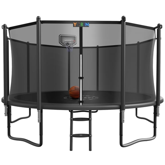 YORIN Trampoline, 14FT Trampoline for 6-7 Kids Adults with Enclosure Net, 1400LBS Outdoor Trampoline with Basketball Hoop, Ladder, Galvanized Anti-Rust Coating Heavy Duty Round Trampoline