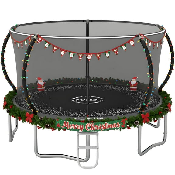 YORIN Trampoline, 14FT 16FT 12FT 10FT Trampoline with Enclosure Net, 1400LBS Trampoline for 6-7 Kids Adults, Outdoor Trampoline with Ladder, Anti-Rust Backyard Heavy Duty Recreational Round Trampolin