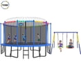 thumbnail image 1 of YORIN Trampoline, 1500LBS 15FT Trampoline for 6-7 Adults/ Kids, with Enclosure Net, Metal Swing, Basketball Hoop, Ladder, Light, Sprinkler, Socks, Outdoor Anti-Rust Heavy Duty Round Trampoline, 1 of 6