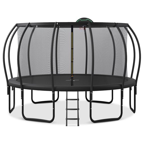 YORIN Trampoline, 15FT Trampoline for Adults and Kids, 1500LBS Trampoline with Enclosure Net, Basketball Hoop, Ladder, Wind Stakes, Socks, Outdoor Heavy-Duty Trampolines