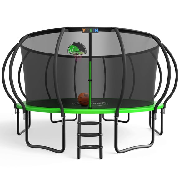 YORIN Trampolines Outdoor, 2026 UPGRADED 1500LBS 16FT Trampoline for 10 Kids Adults with Enclosure Net, Basketball Hoop, Ladder, Heavy Duty Trampoline for Adults and Kids, Birthday Gift